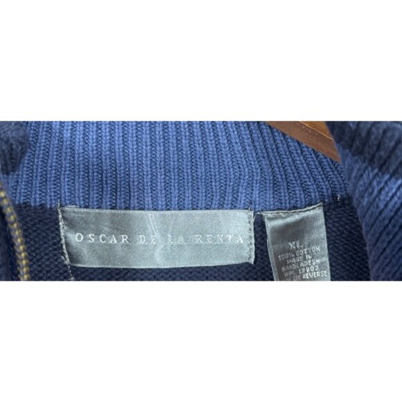 Oscar De La Renta Mens Sweater XL Navy Quarter Zip 100% Cotton - Picture 2 of 3